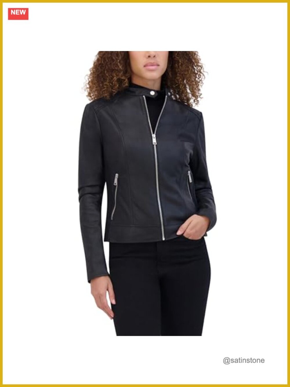 Lightweight Leather Racer Jacket with Zipper Closure